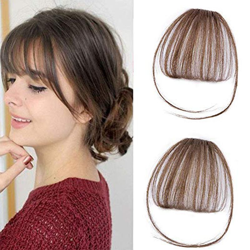 Light Brown Human Hair Flat Bangs With Temples Hand Tied Hair