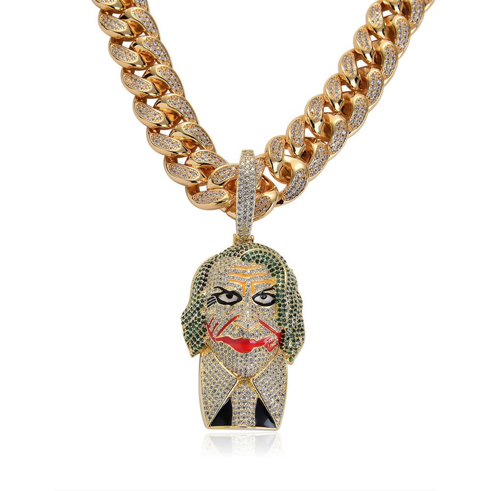 18K Gold Clown Joker Pendant Necklace 