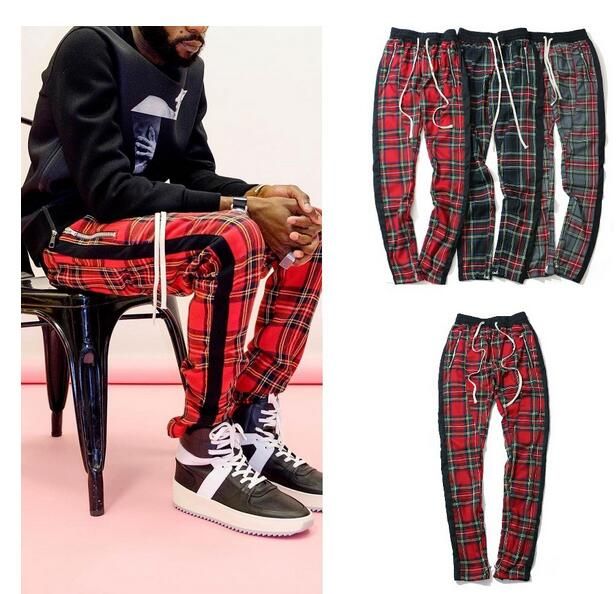 men plaid track pants