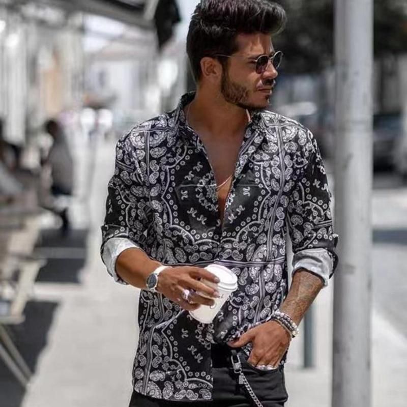 Mens Casual Shirts Print Men Shirt Long 