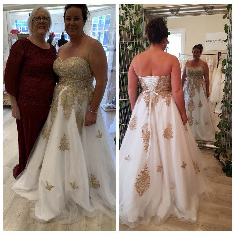 gold a line wedding dress