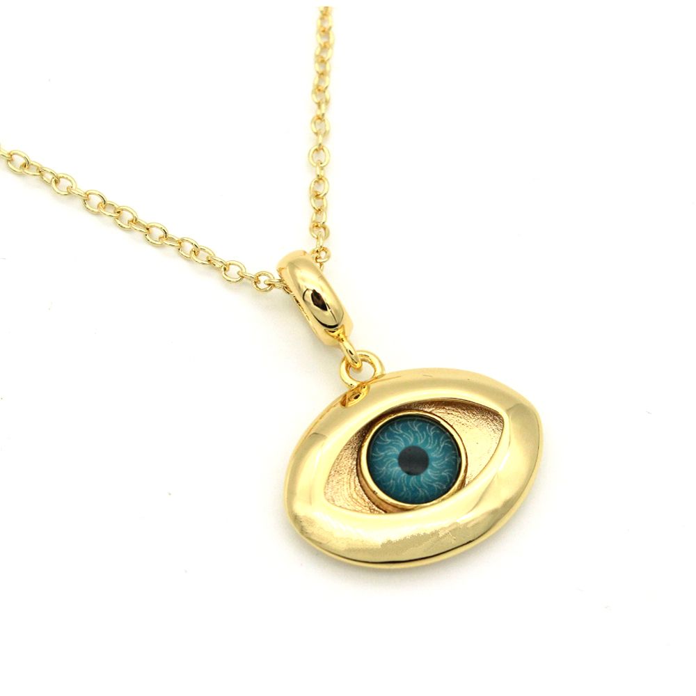 Wholesale Turkish Blue Evil Eye Pendant Necklace Rope Chain 18K Gold