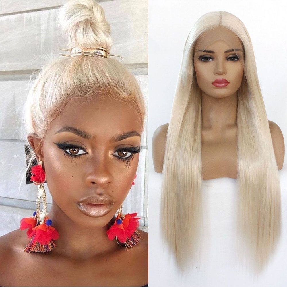 Apricot Color Silky Straight Hair Synthetic Lace Front Wig 13 3