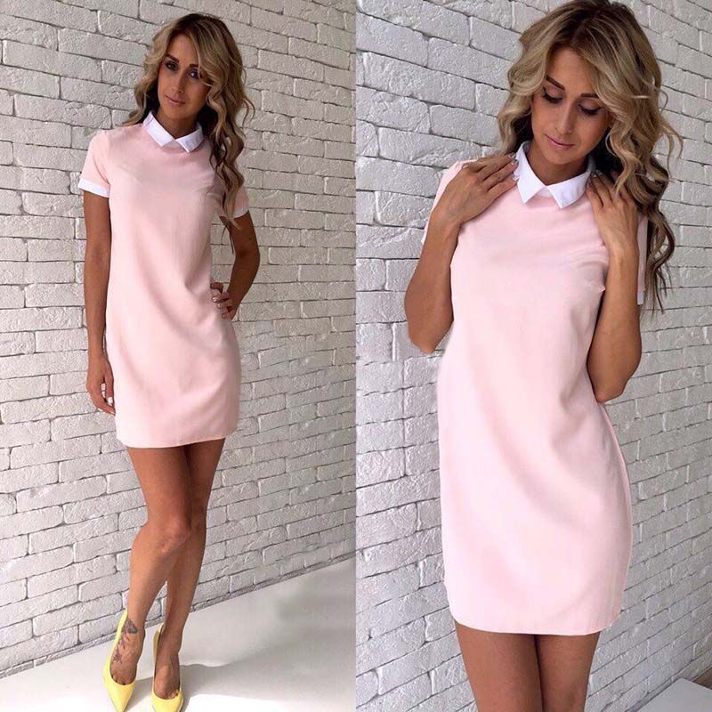 pink dress white collar