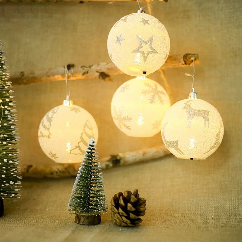 Christmas Led Light Balls Snowflake Elk Star Printing Ornaments