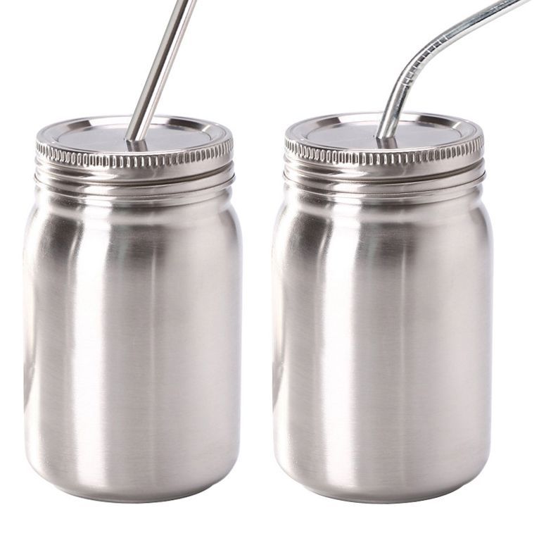 14 Oz Mason Jar Stainless Steel Widemouth Mason Jars With Straw