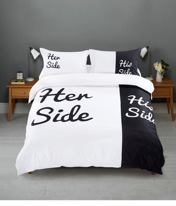 Her Side His Side 3 Bedding Sets Couple Double Bed Black White Bed