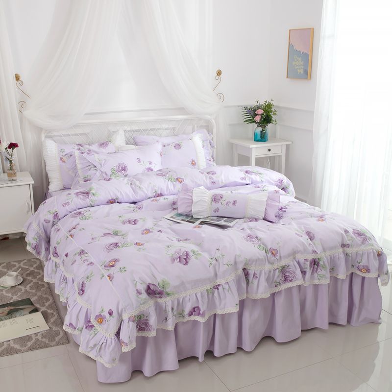 Purple Pink Flowers Blossom Printed Bedding Set Twin Queen King