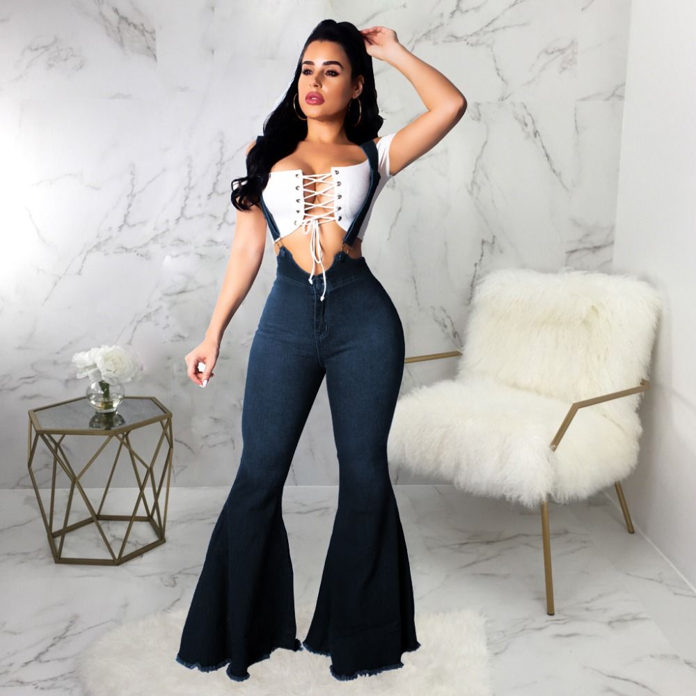 flare leg denim overalls