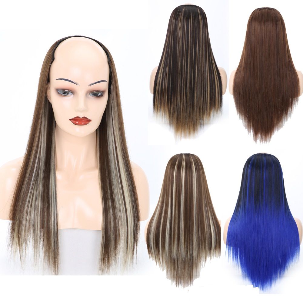 24 Inch Black Blonde Long Clip Hairpiece Clip In One Piece Hair