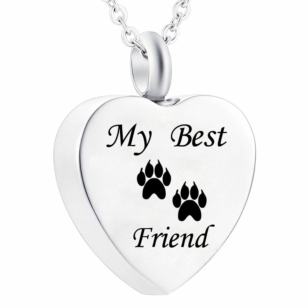 Stainless Steel Pet Cremation Urn Dog Paw Print Pendant Keepsake Memorial