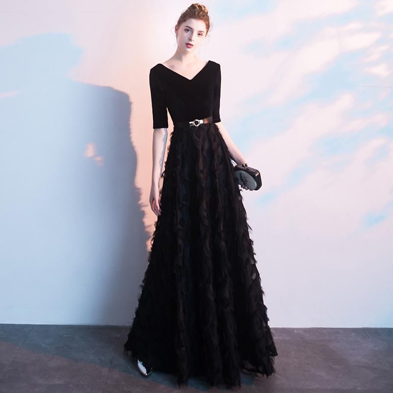 Elegante entero Negro completo del partido de tarde del vestido de Qipao Señora de la novedad Elegante entero Negro completo del partido de tarde del vestido de Qipao Señora de la novedad