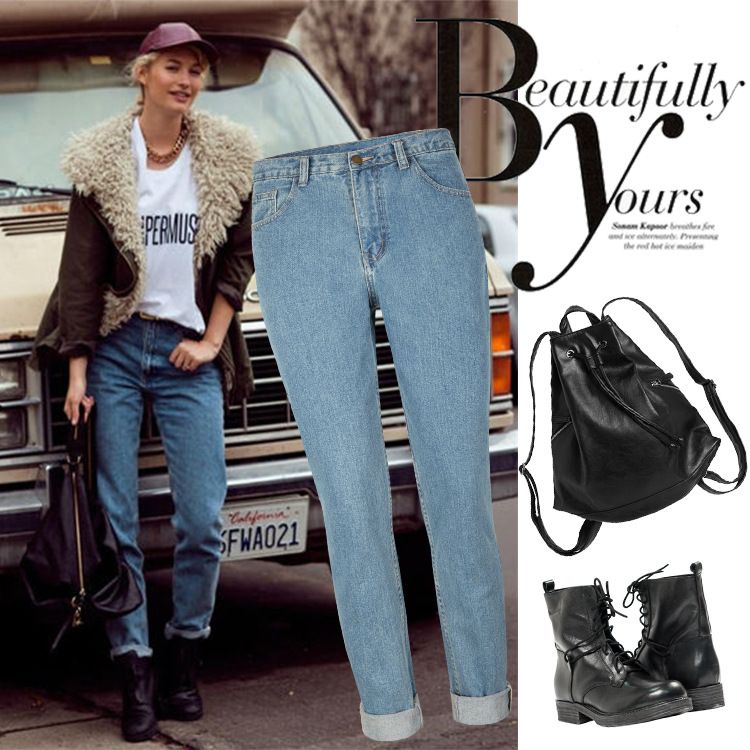 Blue High Waist Mom 80s Jeans Casual 