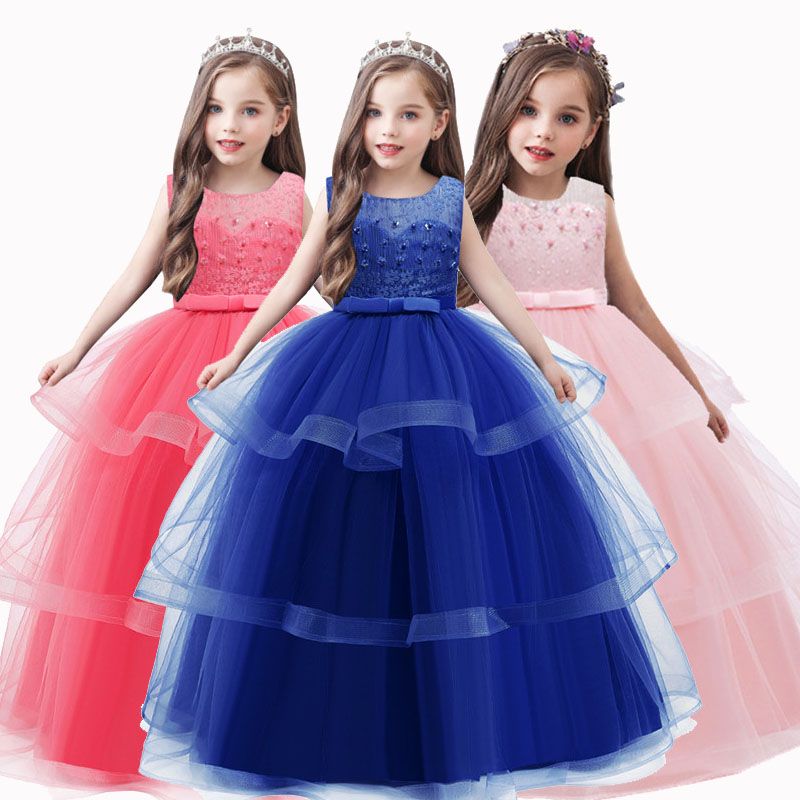 4 14 Years Teens Party Dresses For Girls Kids Beaded Flower Ball Gown ...