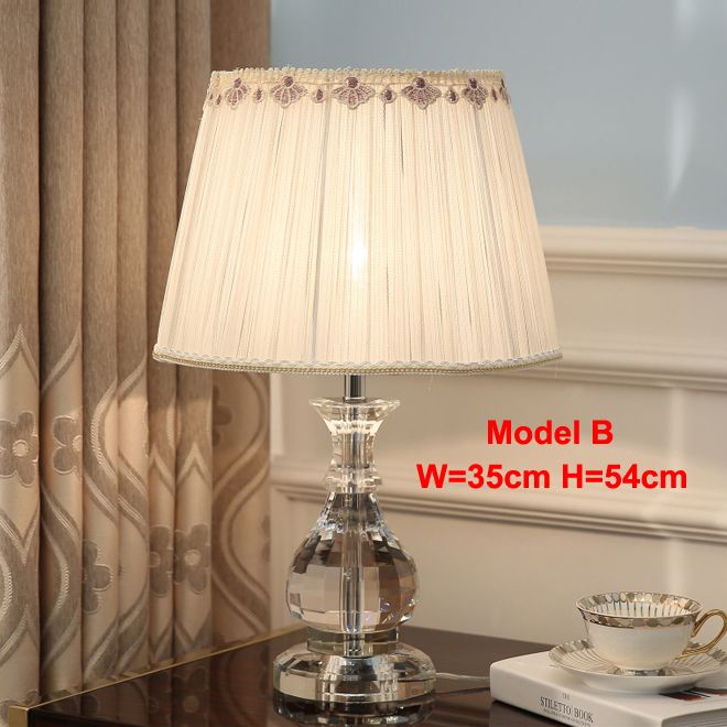 2020 European Crystal Table Lamps Fabric Lampshade Desk Light