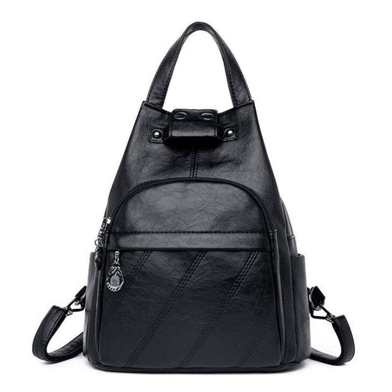 Women PU Leather Backpack For Teenage Girls School Bags on Vintage Black Shoulder Bag