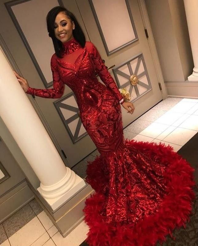 illusion sequin lace feather sleeve mermaid gown