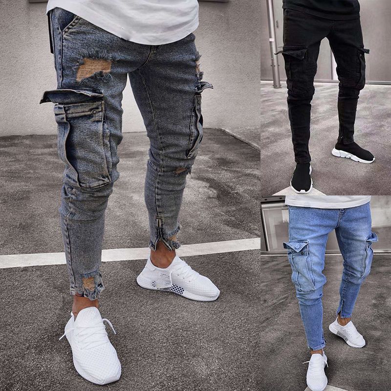 Compra Ropa De Trabajo Para Hombre Vaqueros Pitillo Para Hombres Pantalones  Ajustados Con Cremallera Cargo Pantalones De Mezclilla Pantalones Rotos  Moda Barato | Entrega Rápida Y Calidad | Es.Dhgate