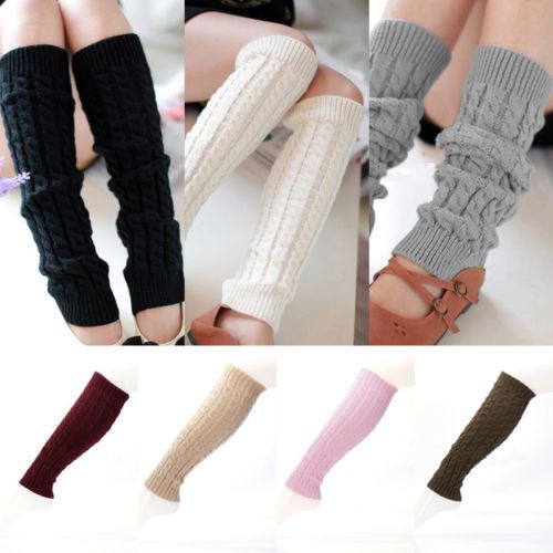 UK Women/'s Ladies Winter Warm Leg Warmers Cable Knit Knitted Crochet Long Socks