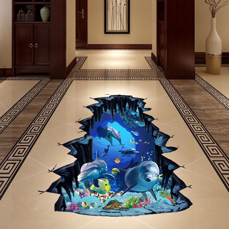 3D de dibujos animados peces submarinos Dolphin Universo pegatinas de pared  piso DIY baño dormitorio sala