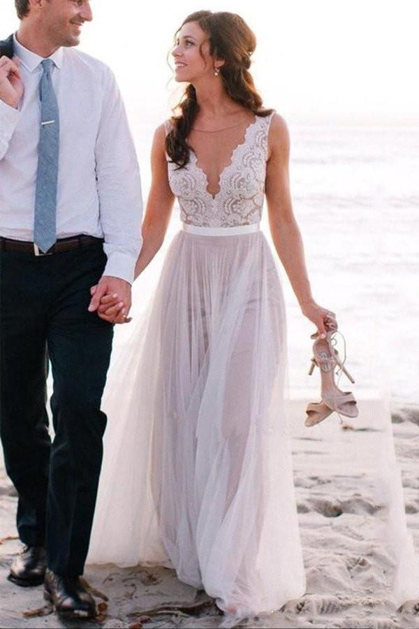 Vestidos de boda de playa del país bohemio 2019 Vestidos de boda baratos Diseñador de