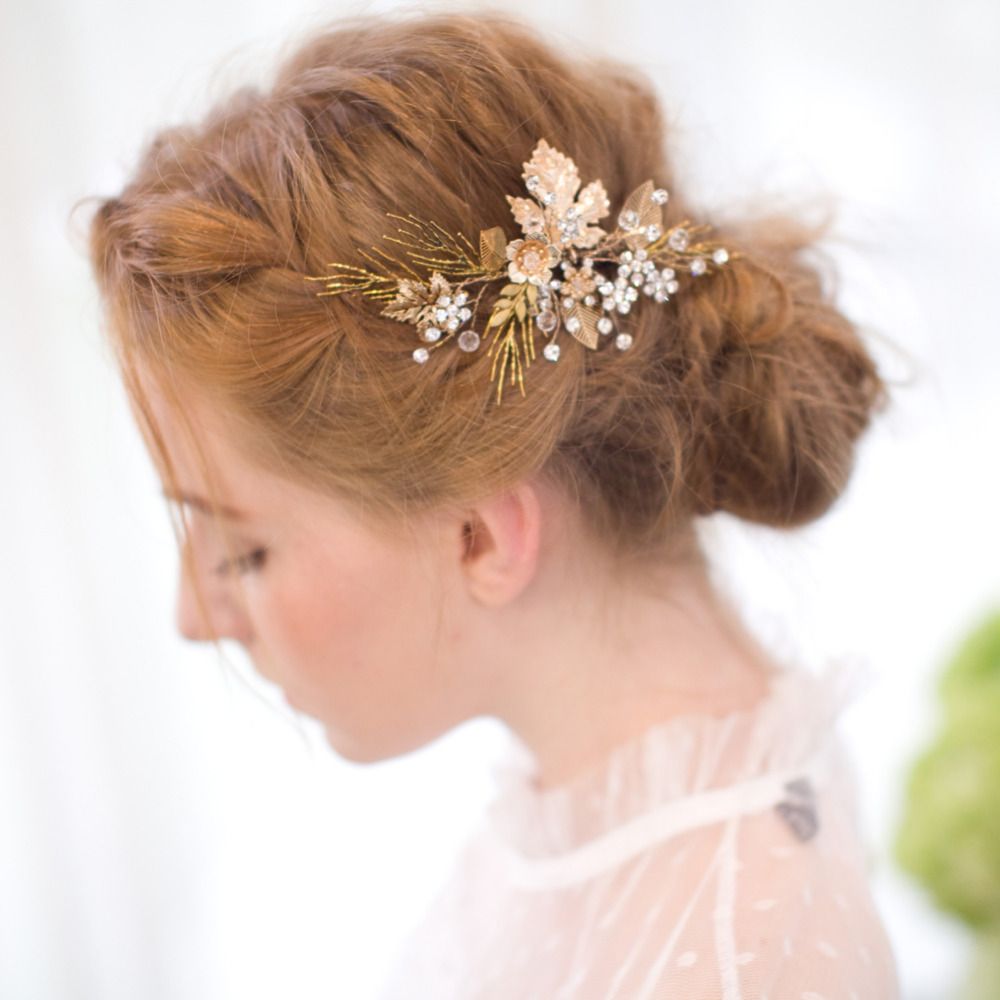 2019 Sparkly Crystal Wedding Hair Clip Gold Rhinestone Bridal Hair