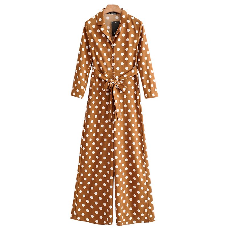 brown polka dot jumpsuit