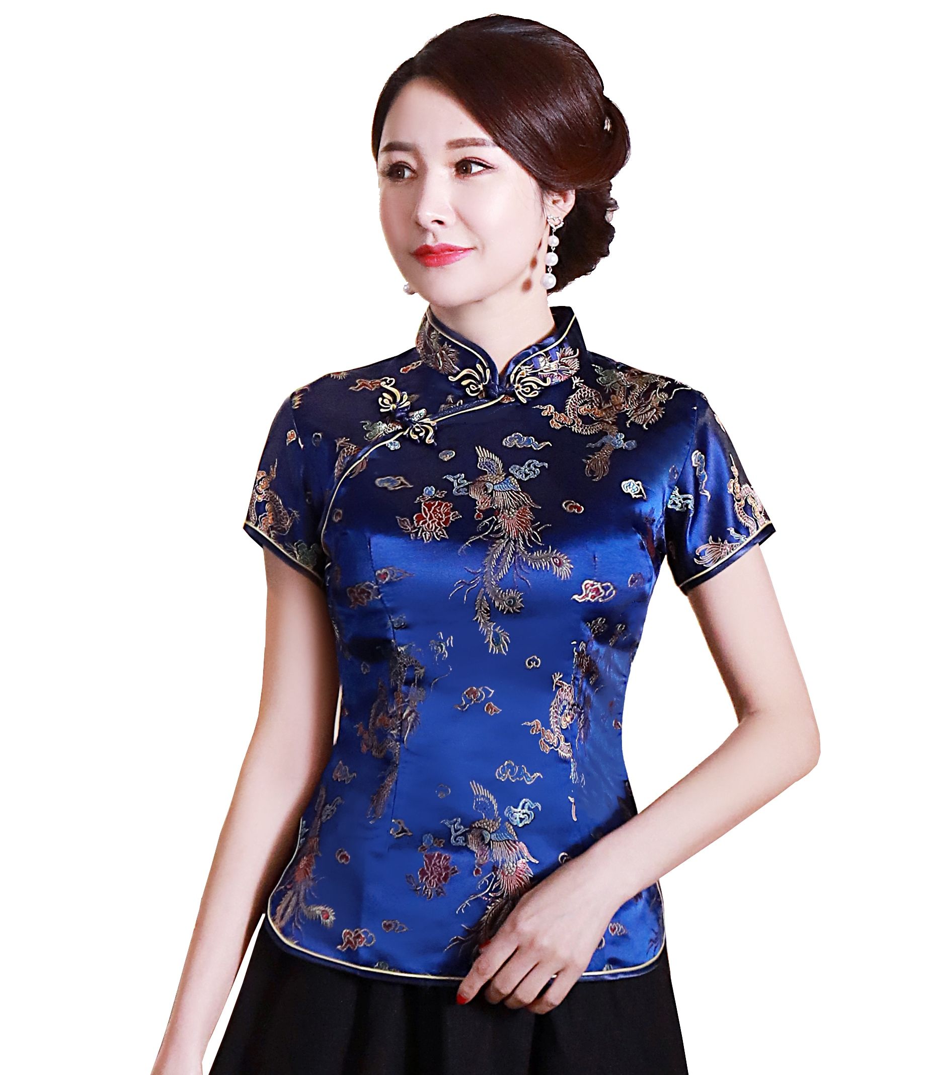 Shangai Story Mujeres cheongsam top blusas chinas tradicionales / superior dragón y fénix blusa superior flor