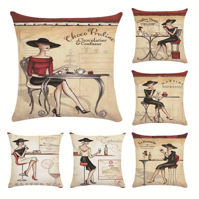45 45cm Elegant Lady Pattern Super Soft Pillow Cover Print Pillow