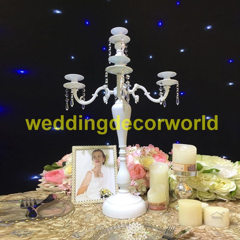 Wholesale Wedding Table Centerpieces 5 Arms White Tall Candelabra