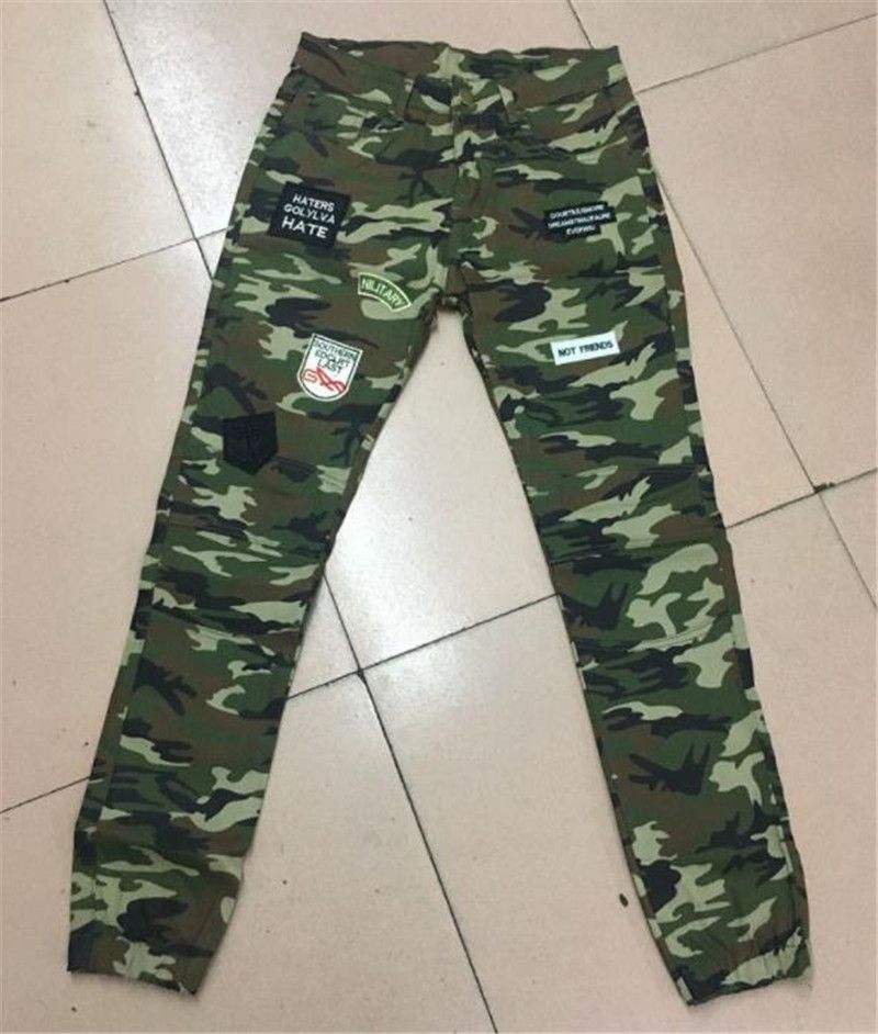 Compre Tendencia De La Moda Para Hombre De Camuflaje Flacos Largo Tramo  Vaqueros Para Hombre De Los Pantalones Del Lápiz Parches Manera Fresca  Verde Del Ejército De Diseño Para Hombre Pantalones A