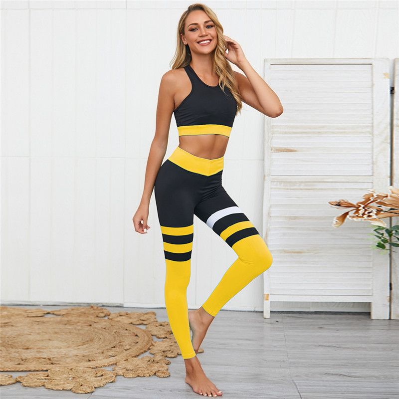 Womens Fitness Yoga Clothes High Waist Sports Running Gym Pant Bra Crop Tops Set 