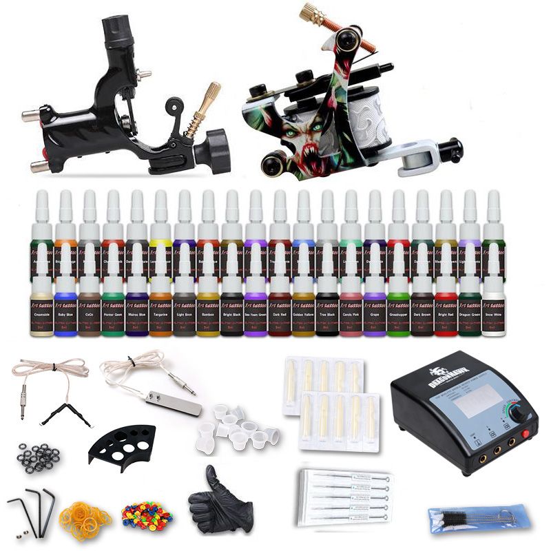 Complete Tattoo Kits Rotary Tattoo Gun And 10 Coils Machines 40 Inks