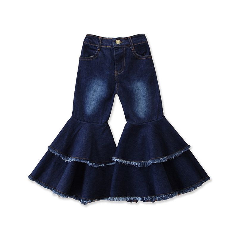 Children Denim Flared Pants Baby Girls Flare Blue Denim Trousers Spring