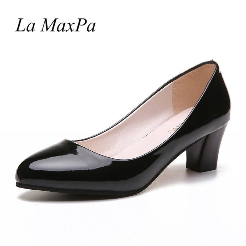 Dress Shoes 2019 Women Pumps Slip On Thick Heel Women Round Toe