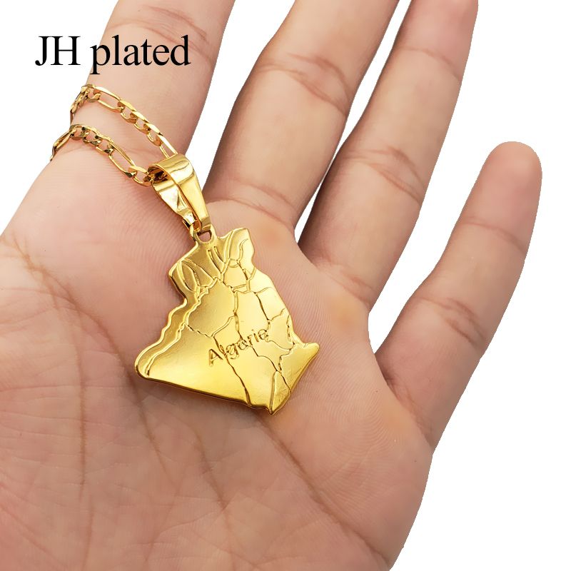 Algeria Map Necklace Pendant Gold Color 