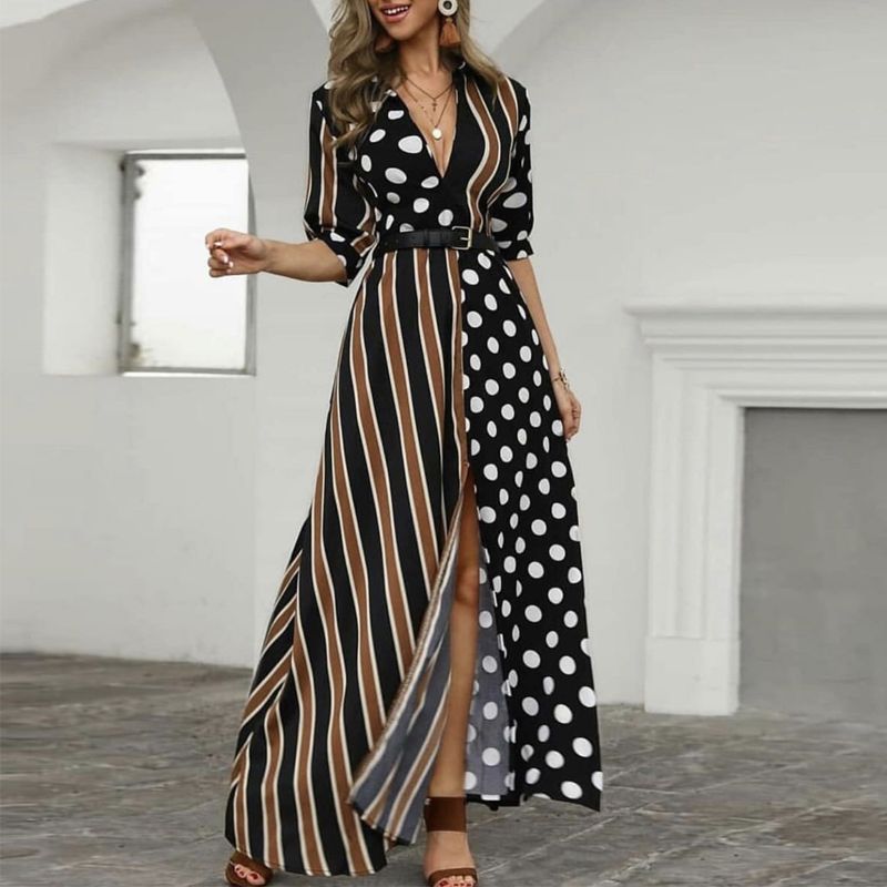 Maxi Dot Shirt Women Sleeve Casual Patchwork Dress Long Polka Maxi Dot Shirt Women Sleeve Casual Patchwork Dress Long Polka