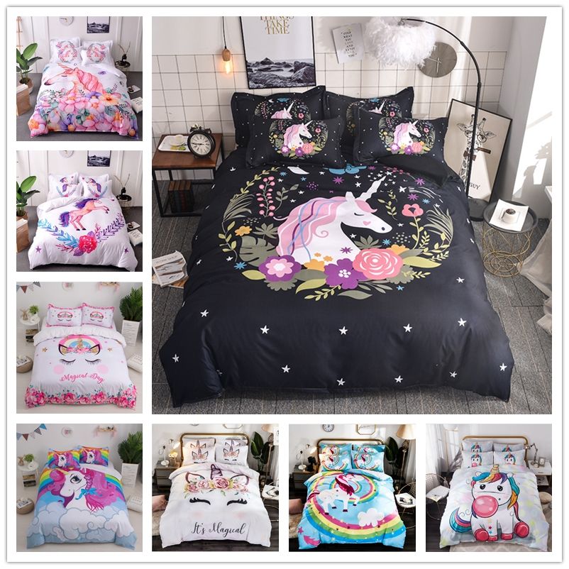 Unicorn Bedding Set Rainbow Horse Duvet Cover Set And Pillowcases