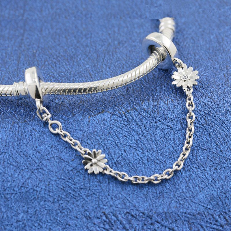 New European Flower Clip Charms Beads 925 Silver Fashion Bracelet Safety Chain