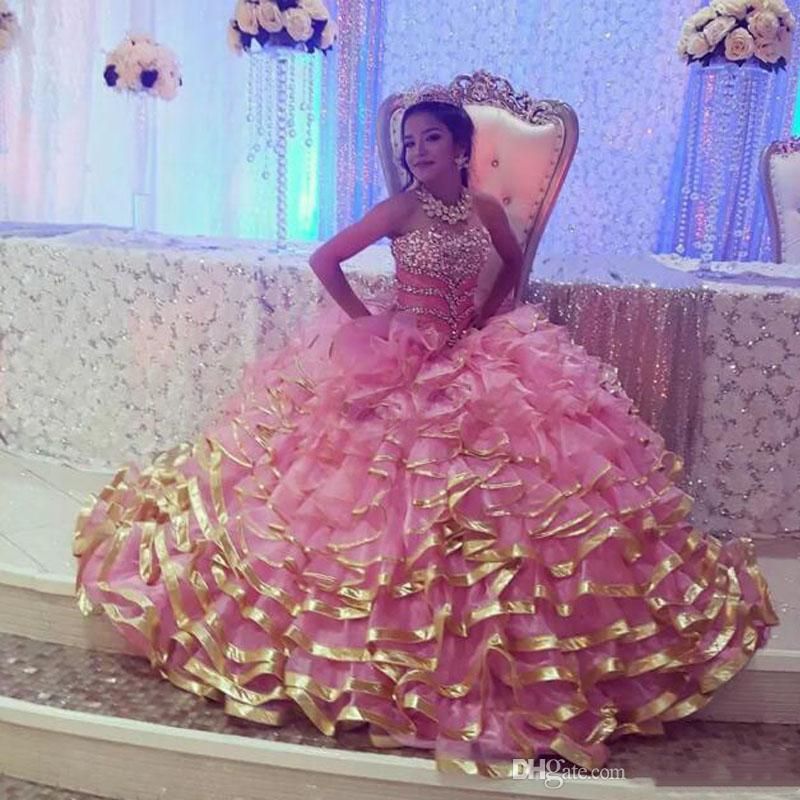 pink and gold sweet 16 dresses