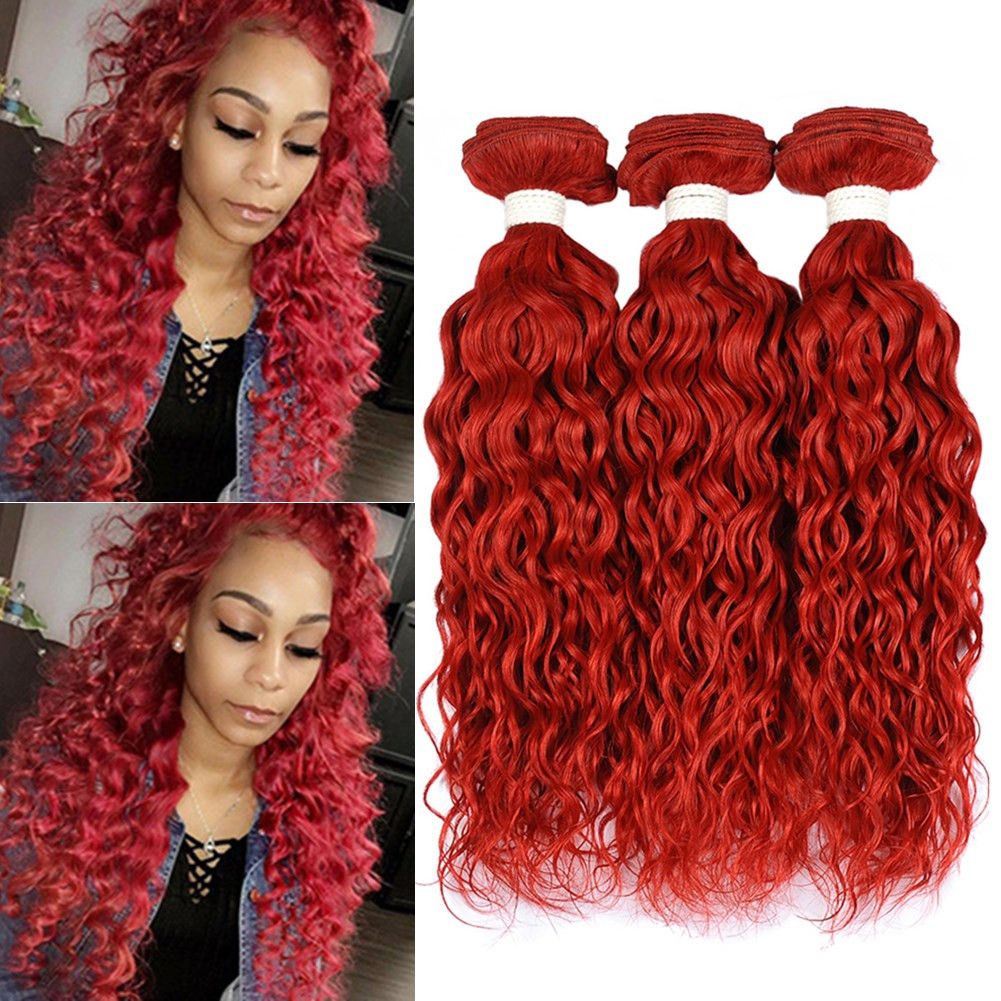Red Hair Bundles Wet And Wavy Human Hair Weaves Bright Red