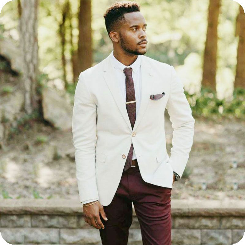 Acheter Summer Beach Ivoire Mariée Tuxedos De Mariage Hommes Costumes Groomsmen Costume Slim Fit Homme Blazers Meilleur Homme Veste Bordeaux Pantalon