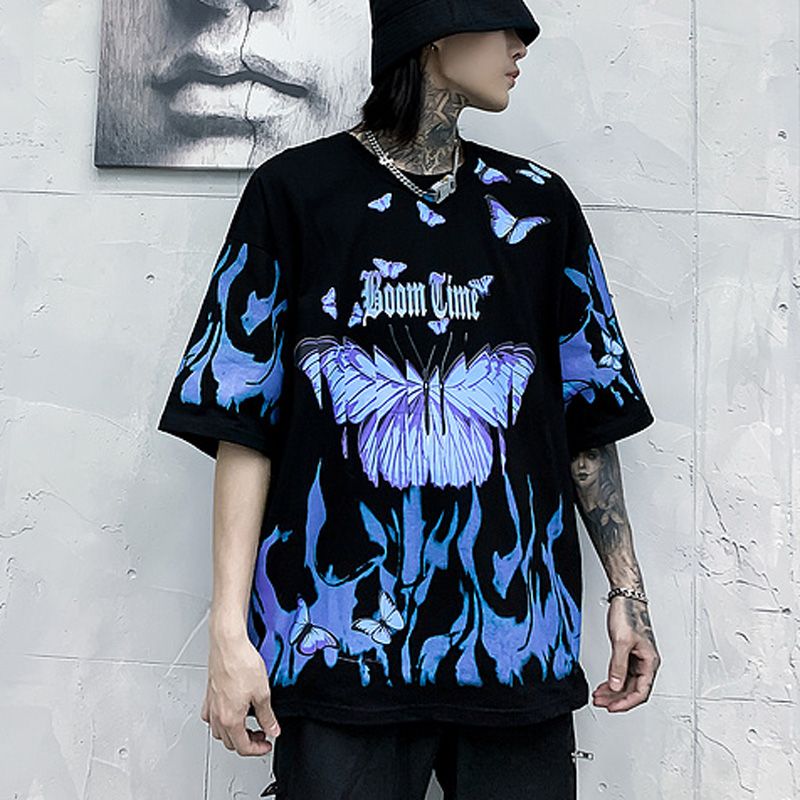Guochao Oversize Loose Short Sleeve T Shirt Men And Women Bf Fashion Brand Flame Butterfly Printing Half Sleeve New Product From Mlb168 27 25 Dhgate Com