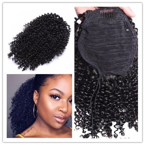 African Kinky Curly Hair Ponytail Hairpiece Clip Virgin Brazilian
