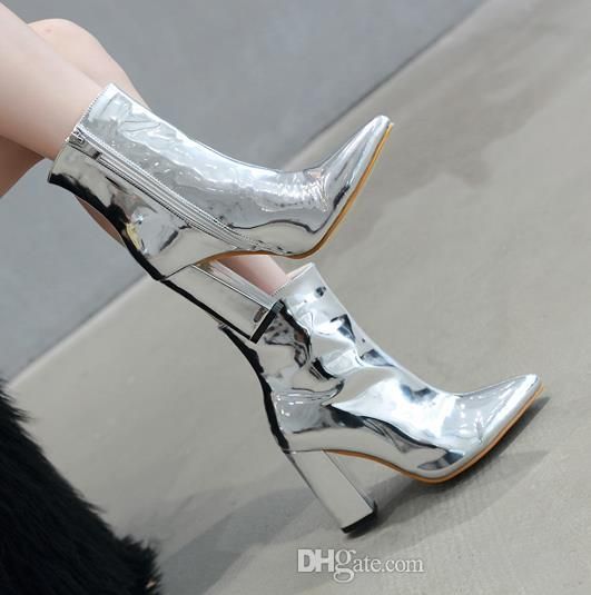 silver pointed block heels