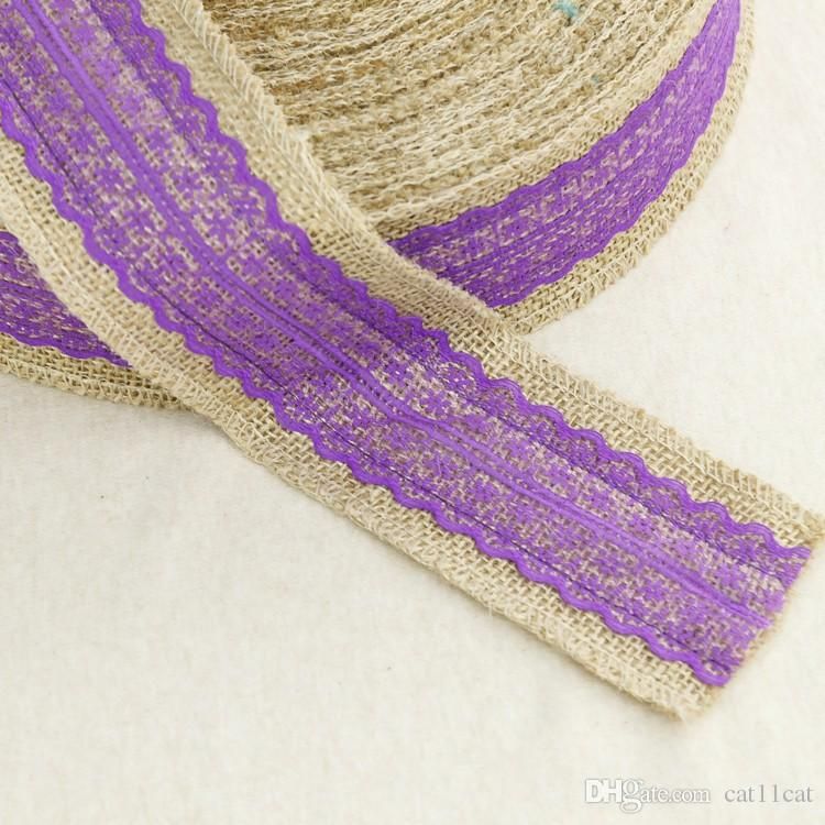 10m Jute Burlap Natural Hessian Ribbon With Lace Trim Edge Vintage Rustic