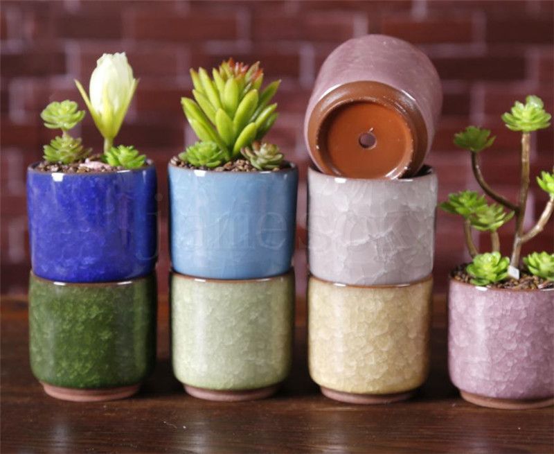 2019 Ice Cracked Mini Ceramic Flower Pot Colorful Cute Flowerpot