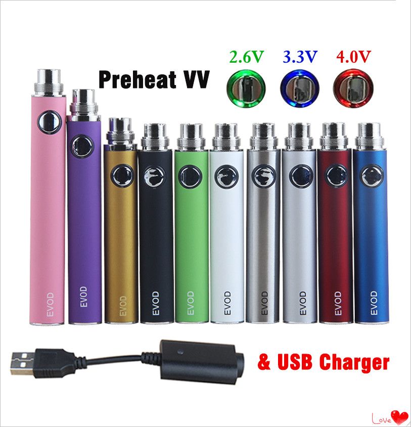 E Cigarette 510 Thread VV Vape Pen Preheating Battery 1100 Adjustable