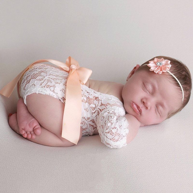 White Giggle Angel Baby Props Newborn Photography Props Newborn Girl Romper Newborn Photo Outfit Girl Lace Romper Headband is not Included 