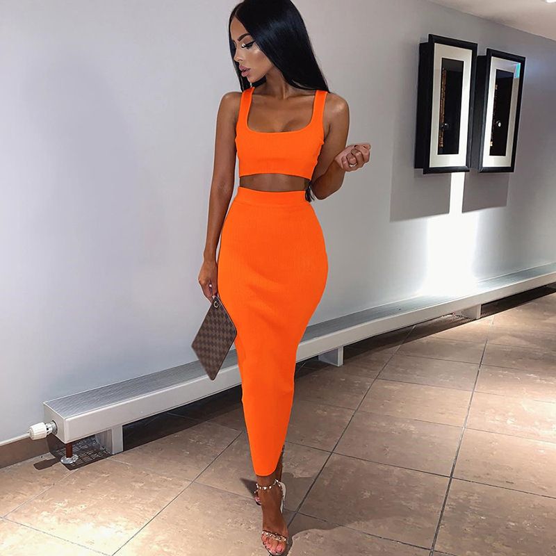 neon orange dress outfit